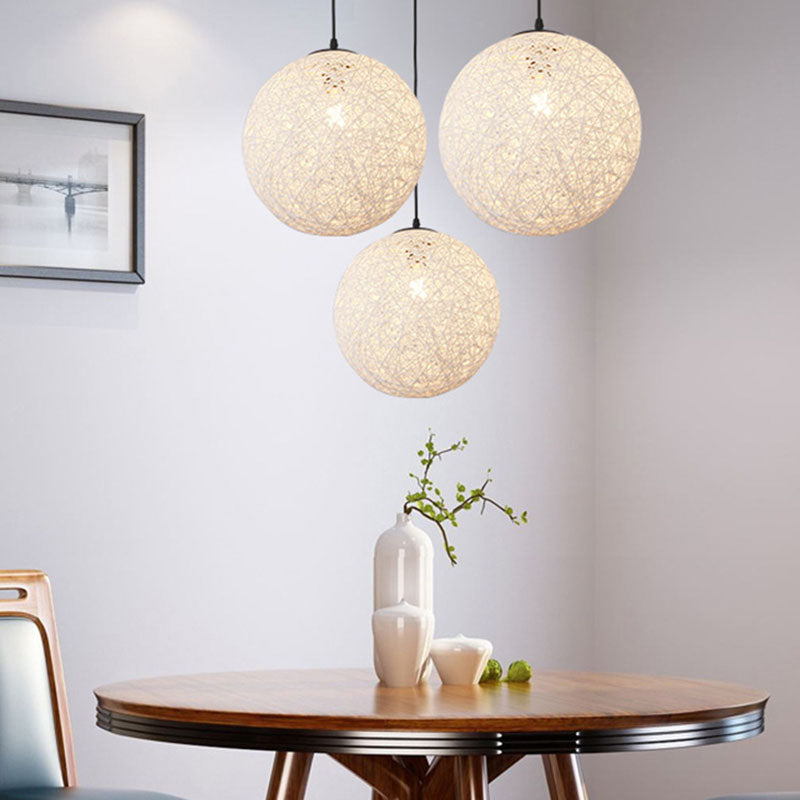 Handwoven Taavita Globe Pendant Lighting for Restaurants - 1 Bulb Asian Style Hanging Lamp Kit