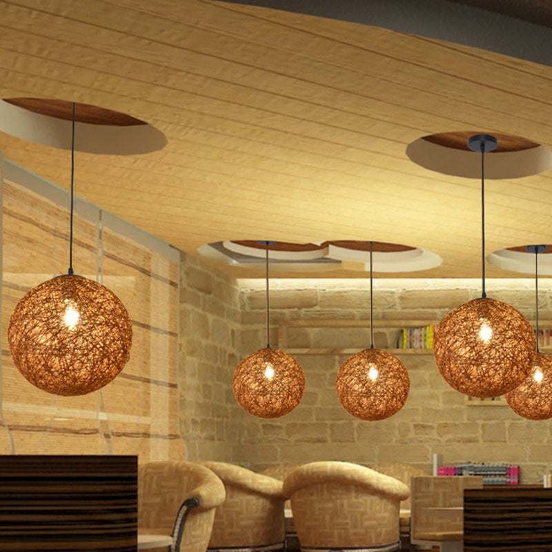 Handwoven Taavita Globe Pendant Lighting for Restaurants - 1 Bulb Asian Style Hanging Lamp Kit