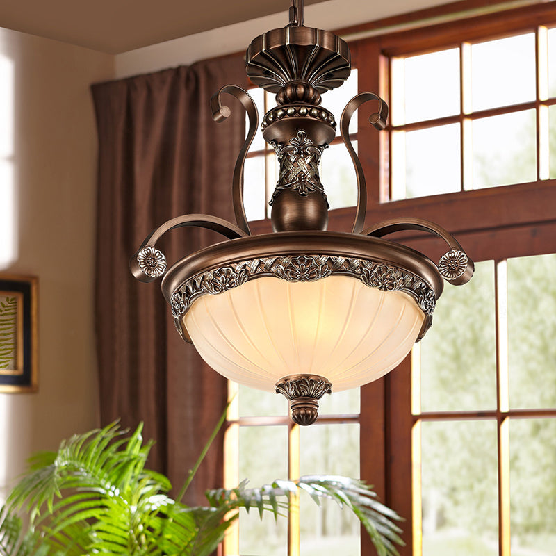 Taavita 3 Light Traditional Bedroom Chandelier Pendant Lighting with Frosted Textured Glass Bowl