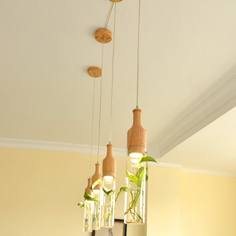 Taavita Simple Bottle Shape Hanging Planter Ceiling Light Clear Glass Bedroom Pendant Light