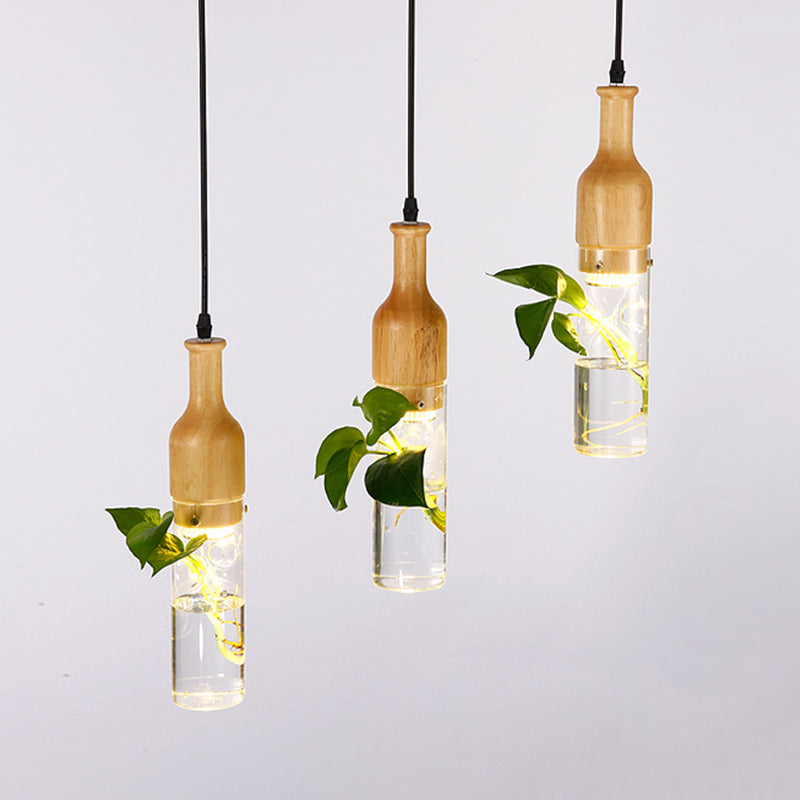 Taavita Simple Bottle Shape Hanging Planter Ceiling Light Clear Glass Bedroom Pendant Light