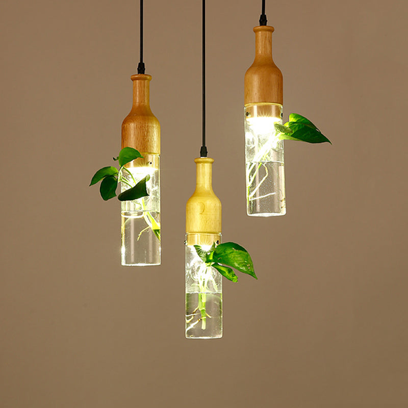 Simplicity Bottle Shaped Planter Ceiling Light Clear Glass Bedroom Hanging Pendant Light 1 Wood Round Clearhalo 'Ceiling Lights' 'Glass shade' 'Glass' 'Industrial Pendants' 'Industrial' 'Middle Century Pendants' 'Pendant Lights' 'Pendants' 'Tiffany' Lighting' 2063939