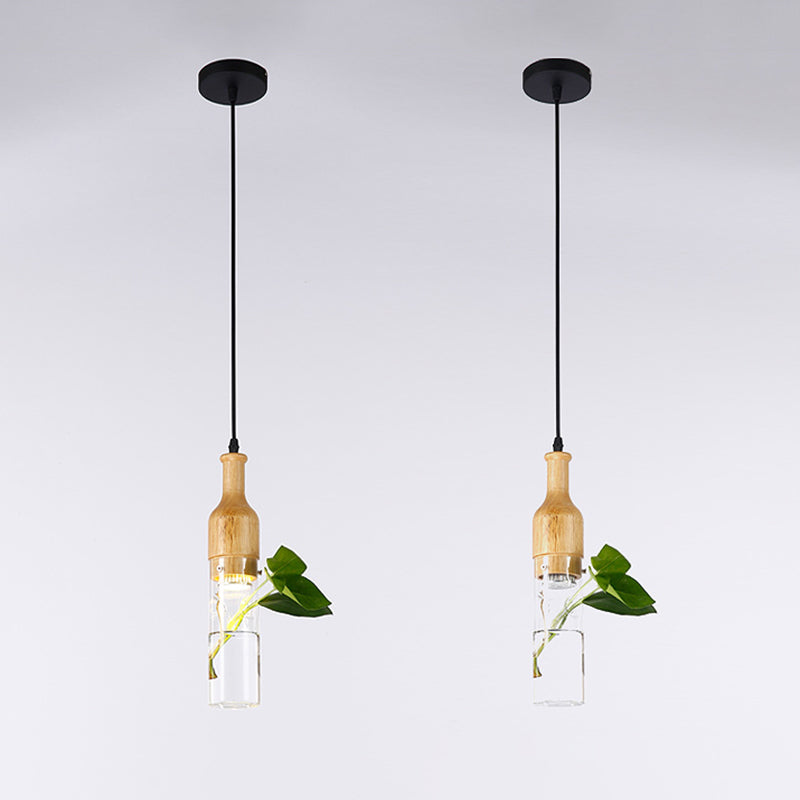 Taavita Simple Bottle Shape Hanging Planter Ceiling Light Clear Glass Bedroom Pendant Light