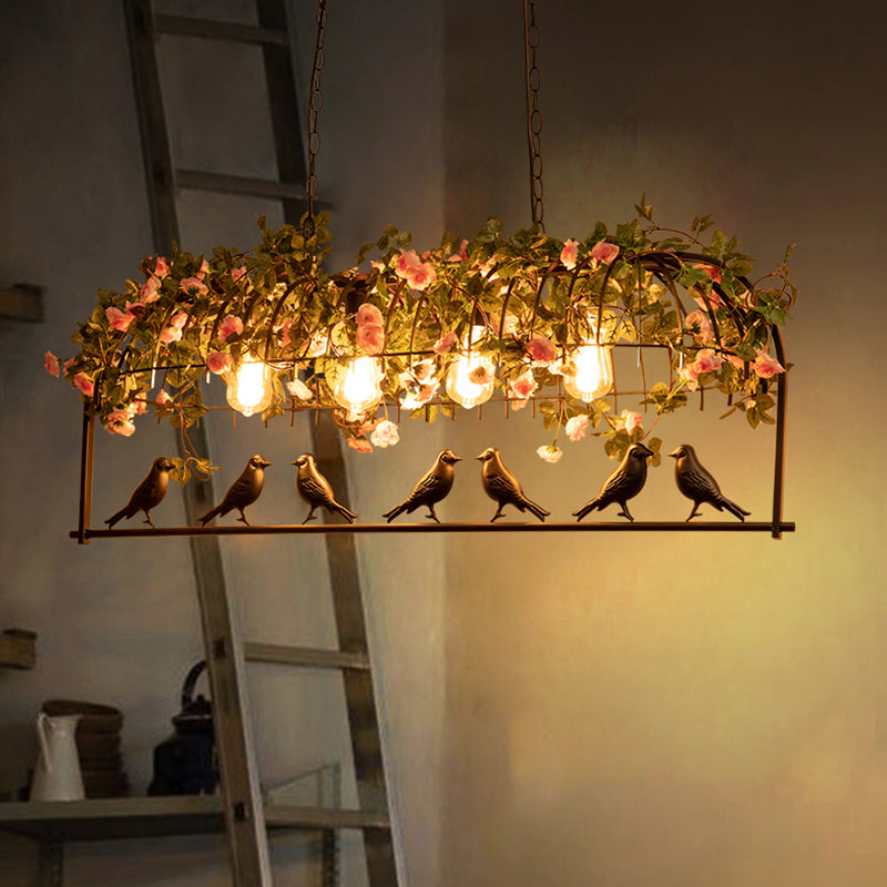 Taavita Island Pendant Light - Iron Bird Cage Hanging Light with Decorative Plant