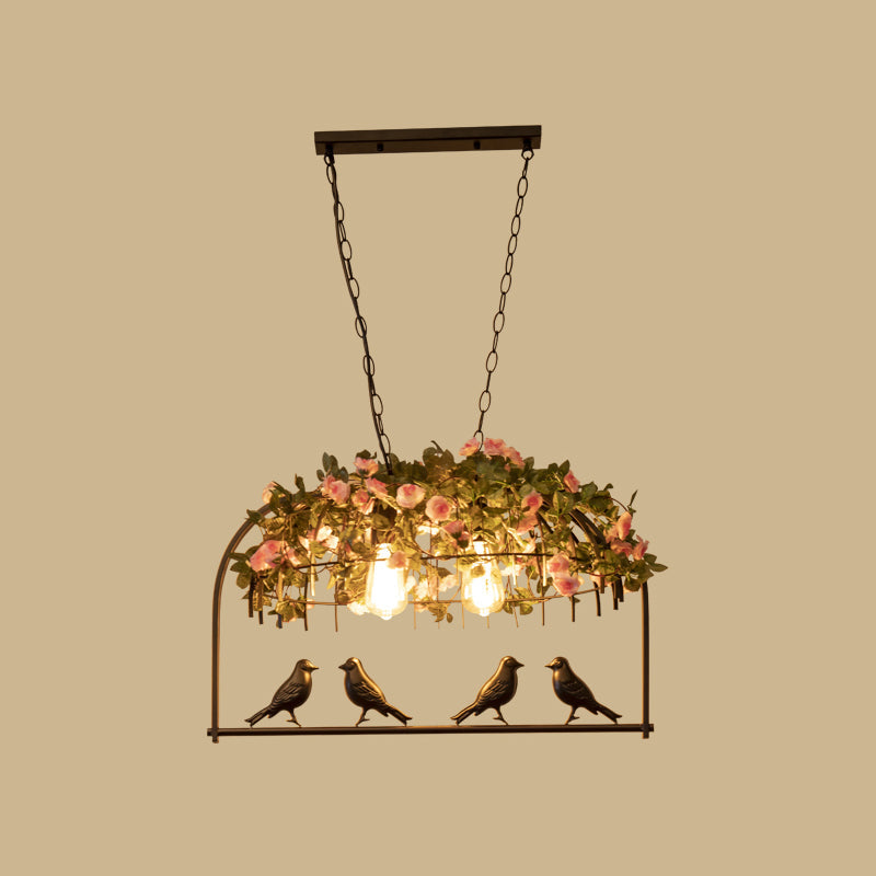 Taavita Island Pendant Light - Iron Bird Cage Hanging Light with Decorative Plant