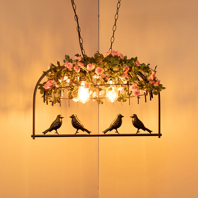 Taavita Island Pendant Light - Iron Bird Cage Hanging Light with Decorative Plant