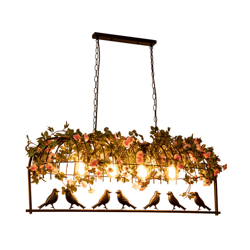 Taavita Island Pendant Light - Iron Bird Cage Hanging Light with Decorative Plant