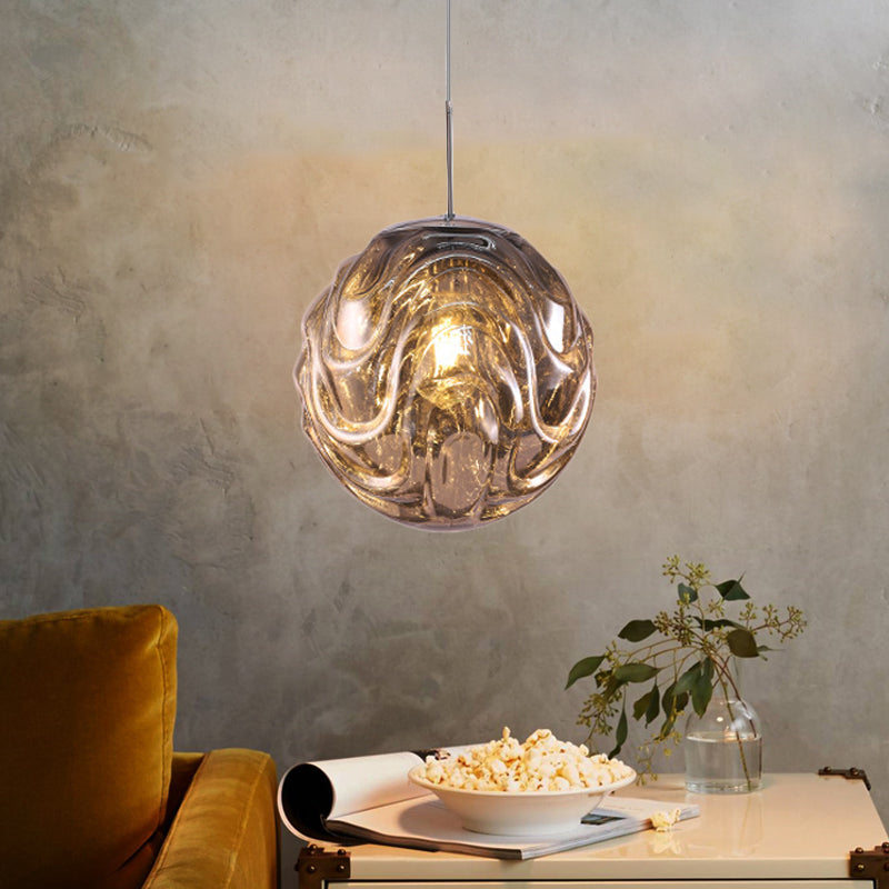 Contemporary 1 Light Pendant Light with Black/Silver/Blue Glass Shade Meringue Hanging Ceiling Light Blue Clearhalo 'Ceiling Lights' 'Modern Pendants' 'Modern' 'Pendant Lights' 'Pendants' Lighting' 207884