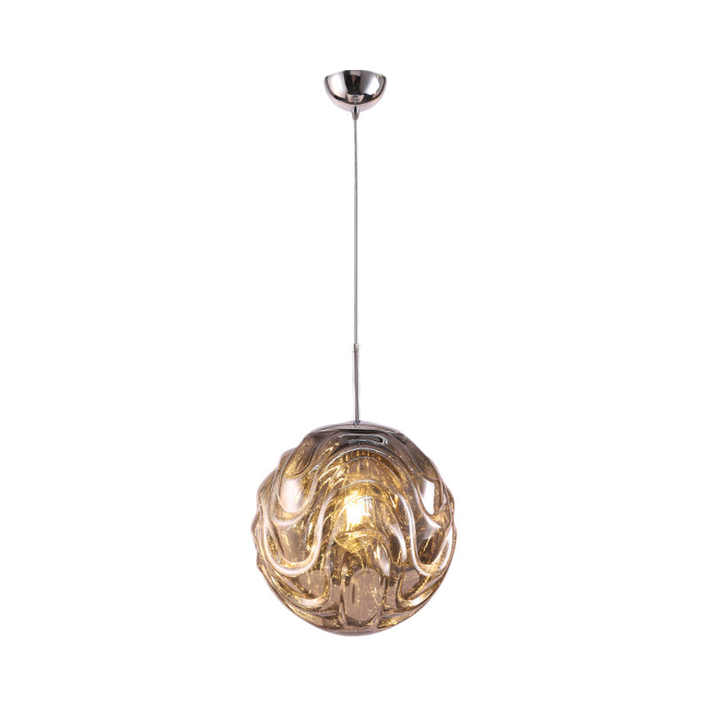 Contemporary Light Pendant 1 with Black/Silver/Blue Glass Shade Baiser Hanging Ceiling Light