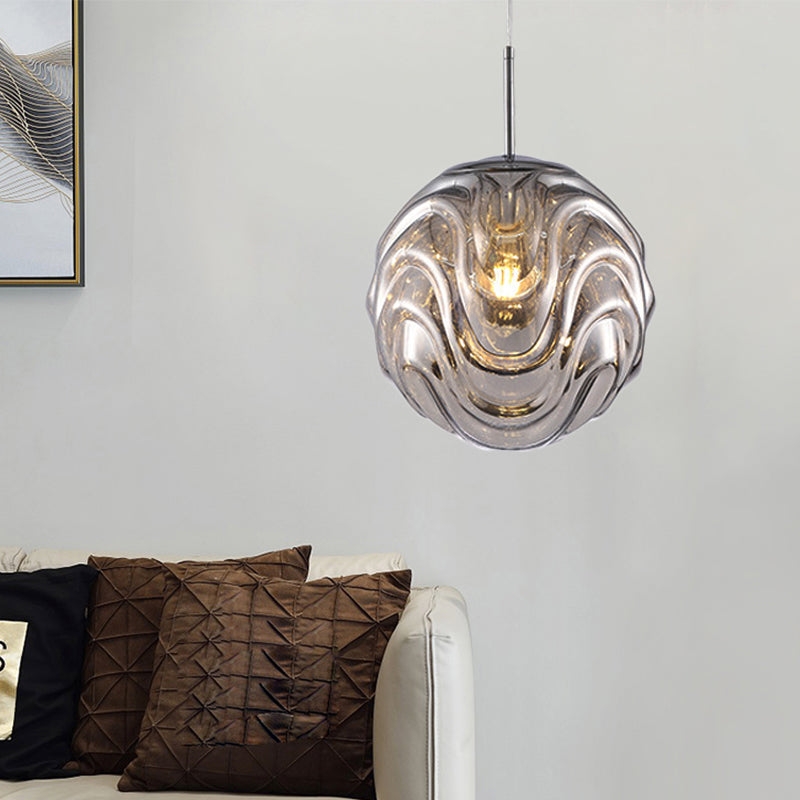 Contemporary Light Pendant 1 with Black/Silver/Blue Glass Shade Baiser Hanging Ceiling Light