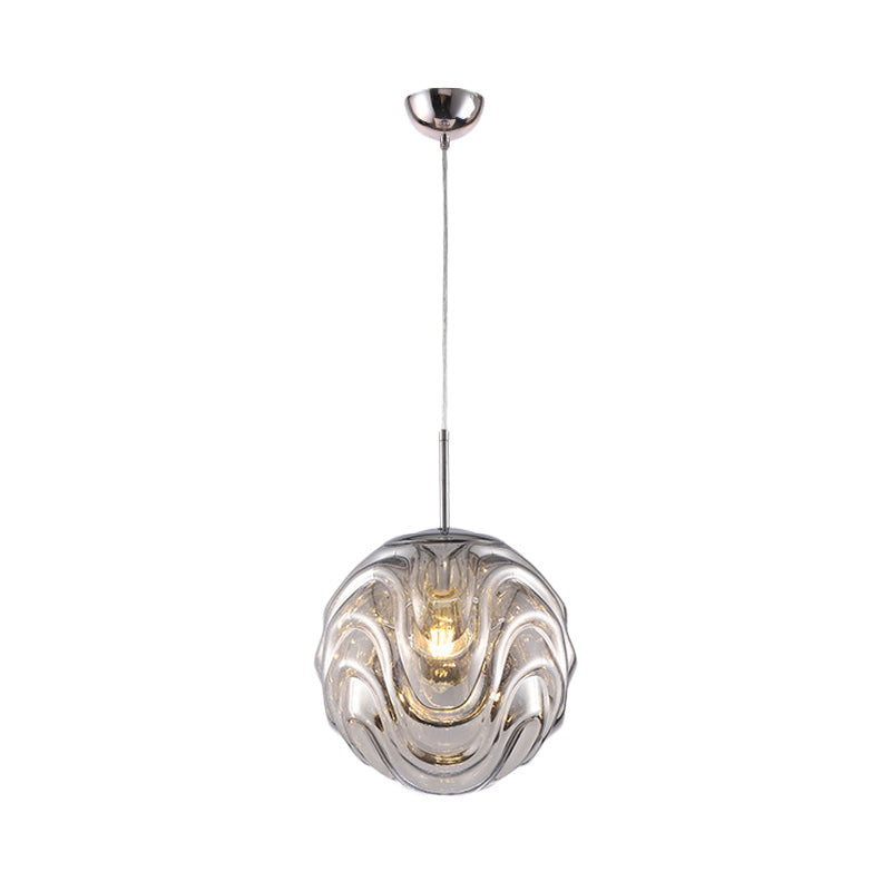 Contemporary Light Pendant 1 with Black/Silver/Blue Glass Shade Baiser Hanging Ceiling Light