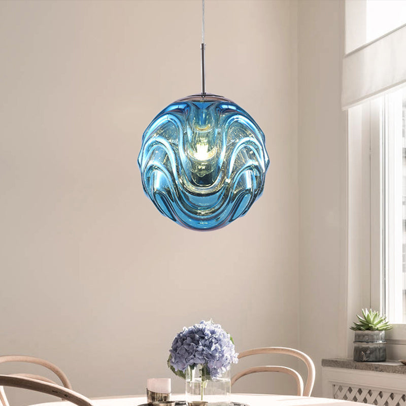 Contemporary 1 Light Pendant Light with Black/Silver/Blue Glass Shade Meringue Hanging Ceiling Light Clearhalo 'Ceiling Lights' 'Modern Pendants' 'Modern' 'Pendant Lights' 'Pendants' Lighting' 207886