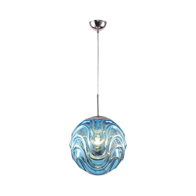 Contemporary Light Pendant 1 with Black/Silver/Blue Glass Shade Baiser Hanging Ceiling Light