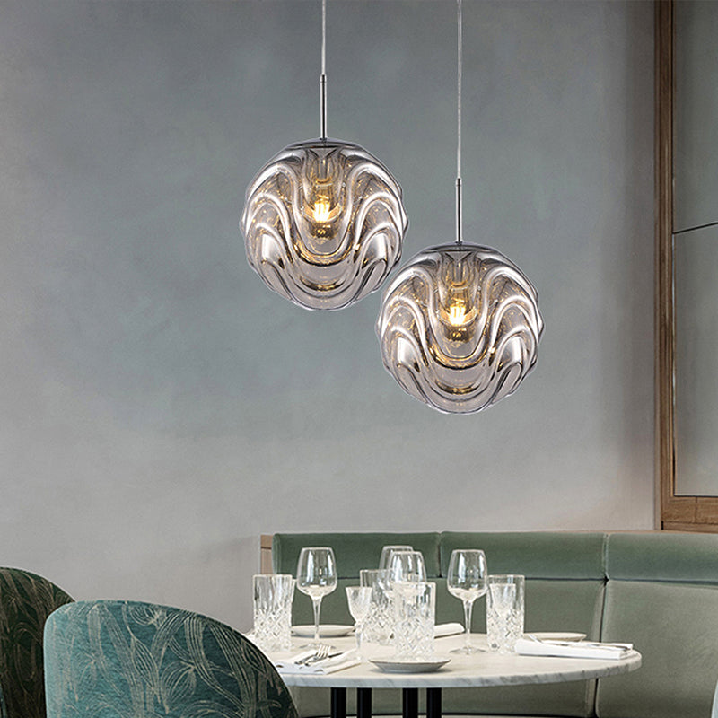 Contemporary Light Pendant 1 with Black/Silver/Blue Glass Shade Baiser Hanging Ceiling Light