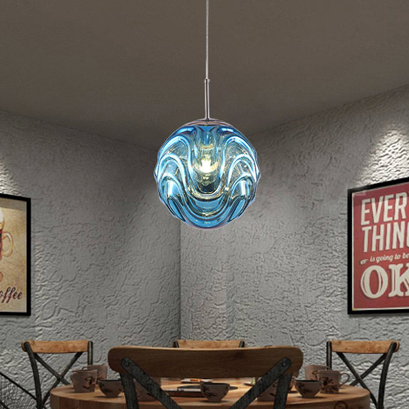 Contemporary Light Pendant 1 with Black/Silver/Blue Glass Shade Baiser Hanging Ceiling Light