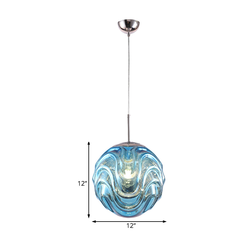 Contemporary Light Pendant 1 with Black/Silver/Blue Glass Shade Baiser Hanging Ceiling Light