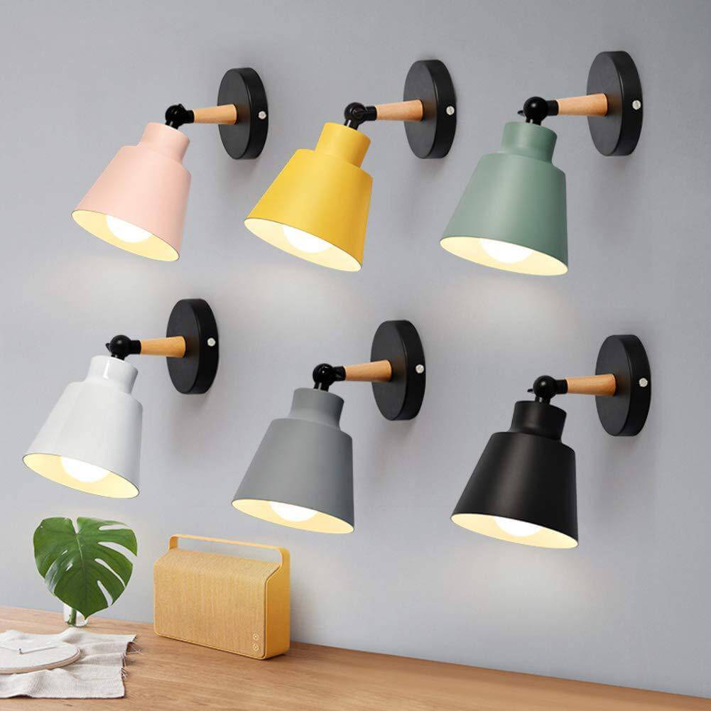 Taavita Simple Macaron Color Solid Wood 1-Light Wall Lamp