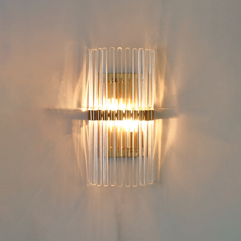 Contemporary Pillar Wall Sconce Light Crystal 2 Heads Living Room Wall Mounted Lamp in Gold Clearhalo 'Modern wall lights' 'Modern' 'Wall Lamps & Sconces' 'Wall Lights' Lighting' 2136052