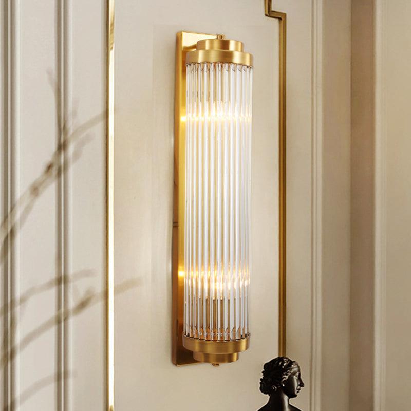 Contemporary Pillar Wall Sconce Light Crystal 2 Heads Living Room Wall Mounted Lamp in Gold Gold A Clearhalo 'Modern wall lights' 'Modern' 'Wall Lamps & Sconces' 'Wall Lights' Lighting' 2136053