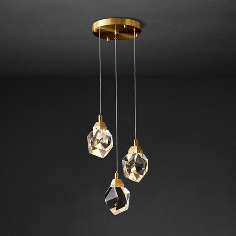 Crystal Gemstone Shaped LED Suspension Light Artistic Brass Pendant Light Fixture for Dining Room 1 Brass Clearhalo 'Ceiling Lights' 'Modern Pendants' 'Modern' 'Pendant Lights' 'Pendants' Lighting' 2136126