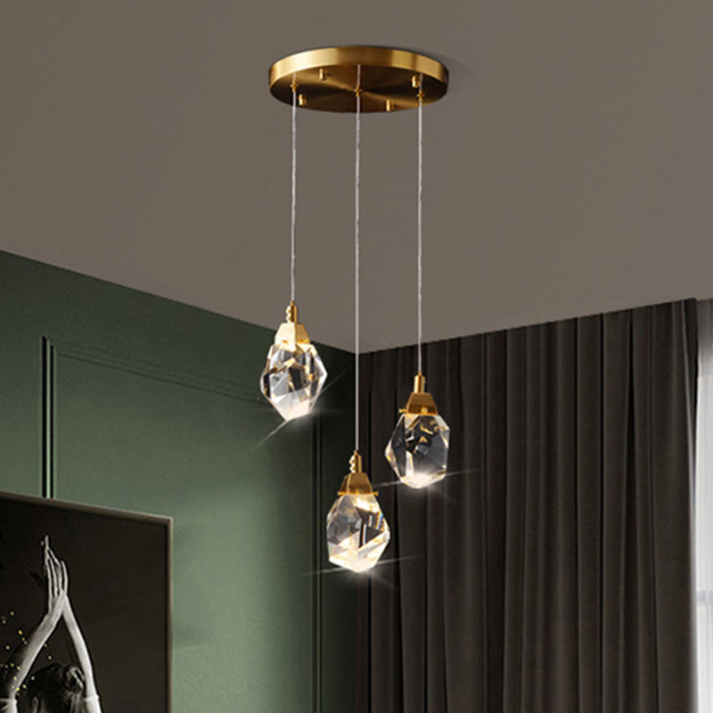 Taavita - Edelstein - Form - LED - Suspension Light Artistic Brass Pendant Lamp for Dining Room with 1 Light, Modern Style, Warm Light and Round Canopy Shape.