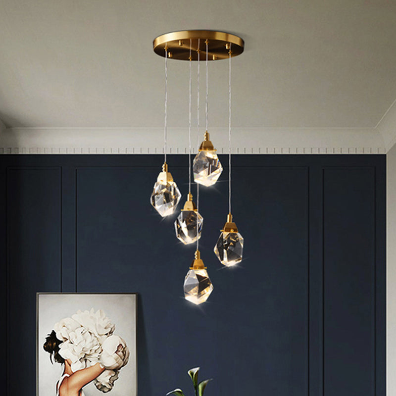 Crystal Gemstone Shaped LED Suspension Light Artistic Brass Pendant Light Fixture for Dining Room Clearhalo 'Ceiling Lights' 'Modern Pendants' 'Modern' 'Pendant Lights' 'Pendants' Lighting' 2136123