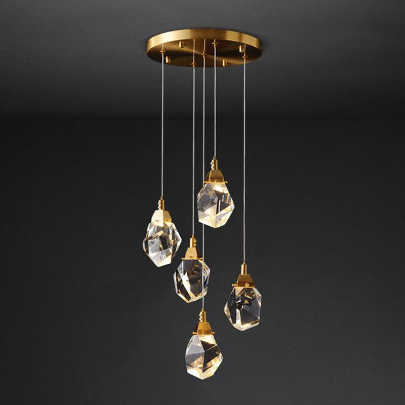 Taavita - Edelstein - Form - LED - Suspension Light Artistic Brass Pendant Lamp for Dining Room with 1 Light, Modern Style, Warm Light and Round Canopy Shape.