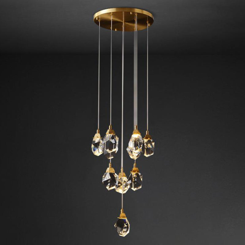 Crystal Gemstone Shaped LED Suspension Light Artistic Brass Pendant Light Fixture for Dining Room Clearhalo 'Ceiling Lights' 'Modern Pendants' 'Modern' 'Pendant Lights' 'Pendants' Lighting' 2136125