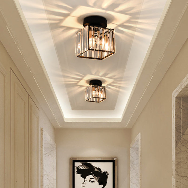 Contemporary Geometric Flush Ceiling Light Tri-Prism Crystal 1-Light Hallway Flush Mount Lighting in Black Clearhalo 'Ceiling Lights' 'Close To Ceiling Lights' 'Close to ceiling' 'Flush mount' Lighting' 2136143