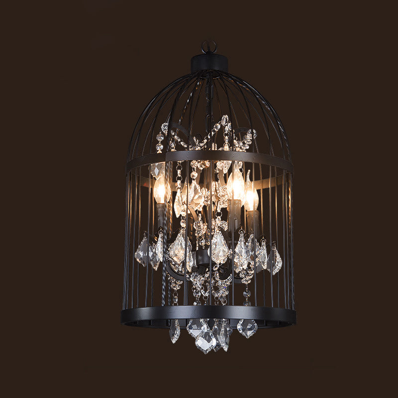 Taavita Style Birdcage Chandelier Lamp Metal Pendant Light with Clear Crystal Drapes