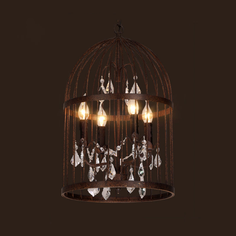 Taavita Style Birdcage Chandelier Lamp Metal Pendant Light with Clear Crystal Drapes