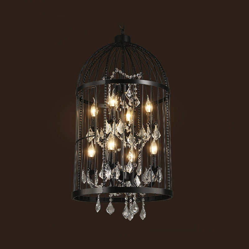 Taavita Style Birdcage Chandelier Lamp Metal Pendant Light with Clear Crystal Drapes