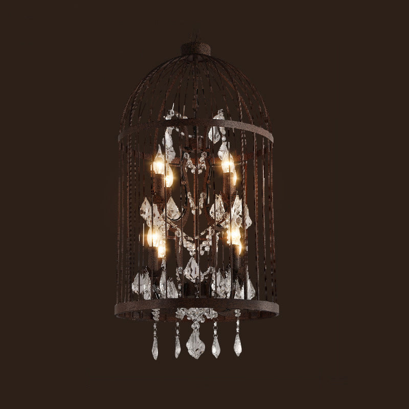 Taavita Style Birdcage Chandelier Lamp Metal Pendant Light with Clear Crystal Drapes