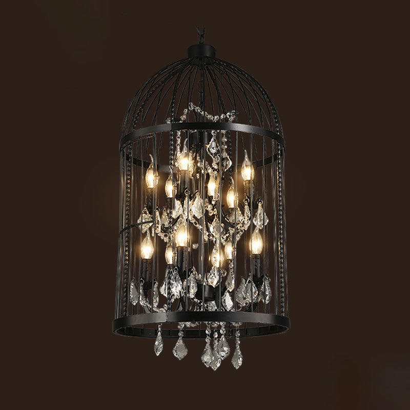 Taavita Style Birdcage Chandelier Lamp Metal Pendant Light with Clear Crystal Drapes