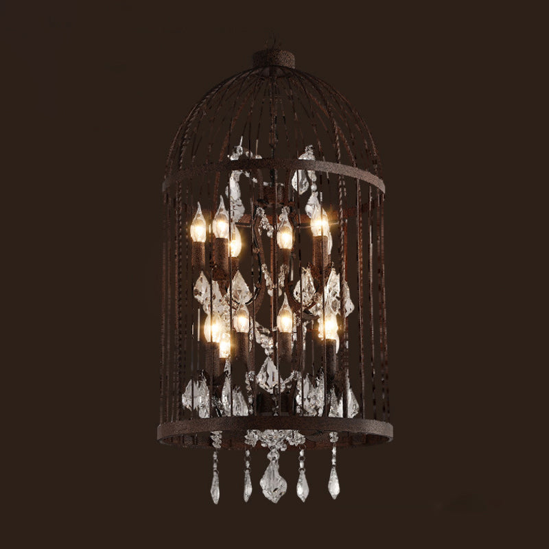 Taavita Style Birdcage Chandelier Lamp Metal Pendant Light with Clear Crystal Drapes