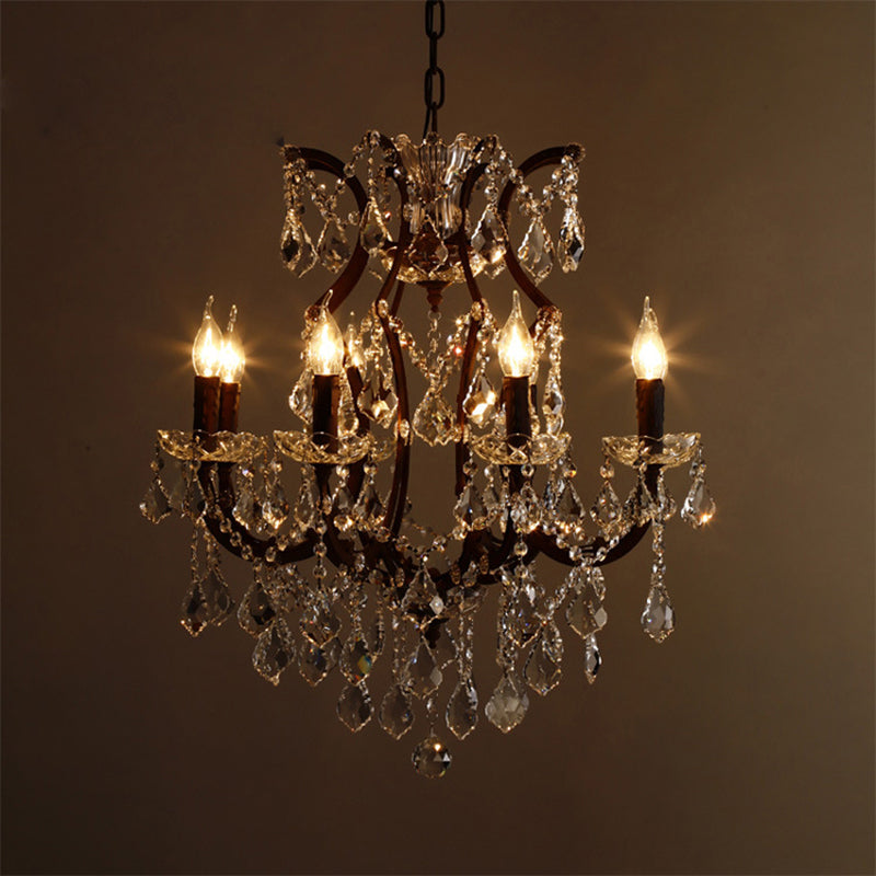 Vintage Taavita Candle Chandelier Pendant Light Crystal Draping Ceiling Hanging Light in Rust