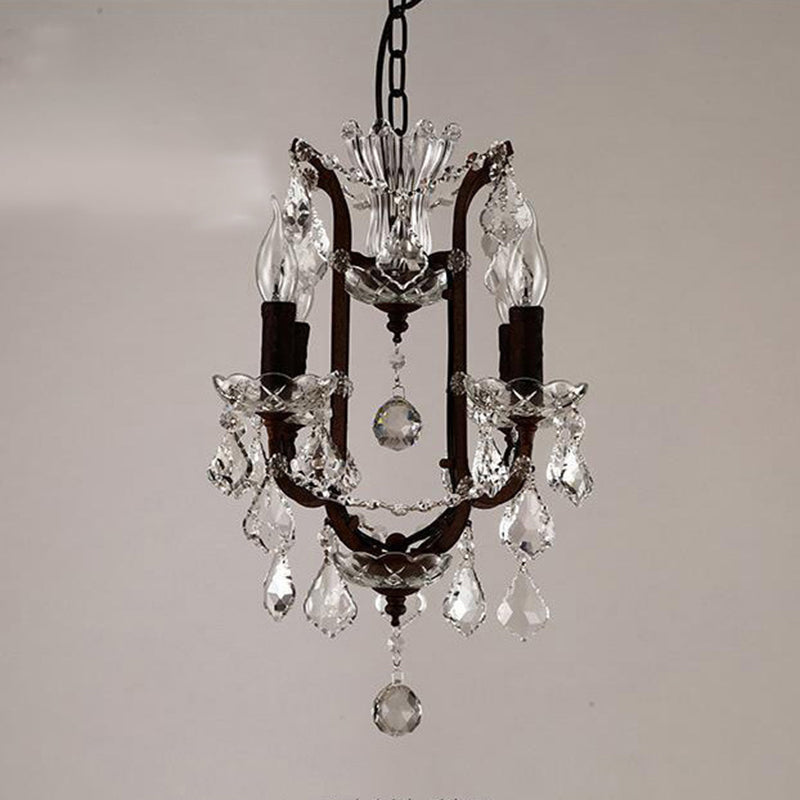 Vintage Taavita Candle Chandelier Pendant Light Crystal Draping Ceiling Hanging Light in Rust