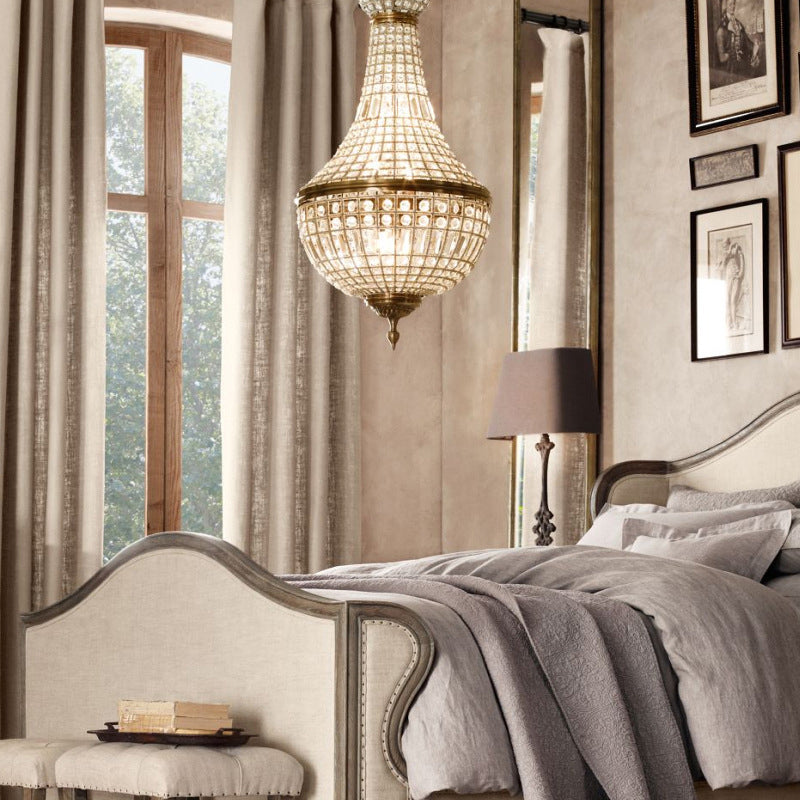 Brass Empire Chandelier French Country Crystal Bedroom Ceiling Pendant Light Fixture Clearhalo 'Ceiling Lights' 'Chandeliers' Lighting' options 2138297