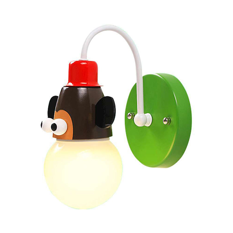 Taavita Cartoon Ball Wall Light One-Bulb Opal Glass Children's Wall Lamp with Animal Decoration – Wall Mount 110V-240V