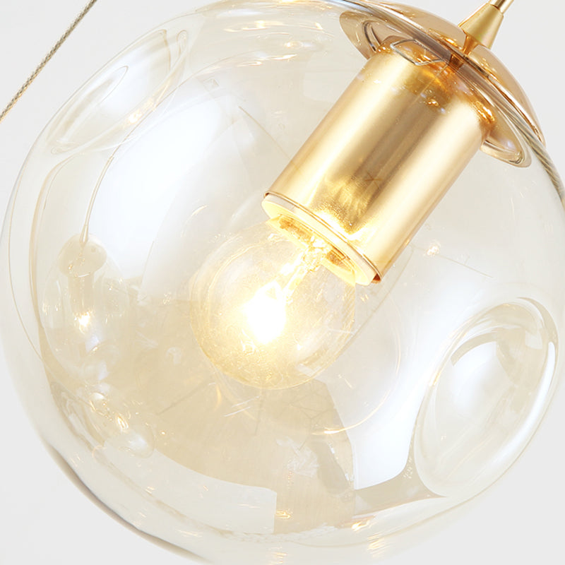 Handblown Glass Ball Multi Light Pendant Modern Cognac Hanging Staircase Lighting by Taavita