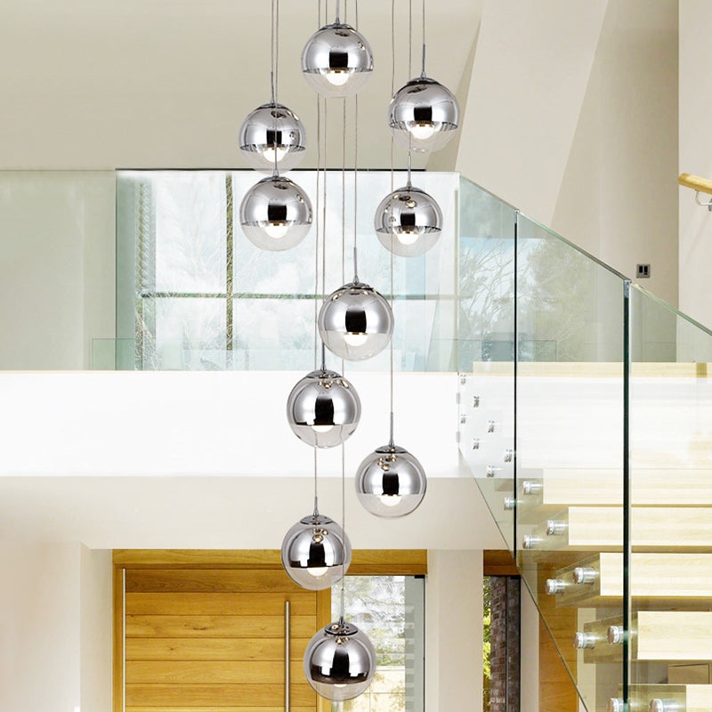 Taavita Glass Round Shadow Suspension Light Simplicity 10 Heads Multi-Light Pendant - Modern Gold Chrome Design