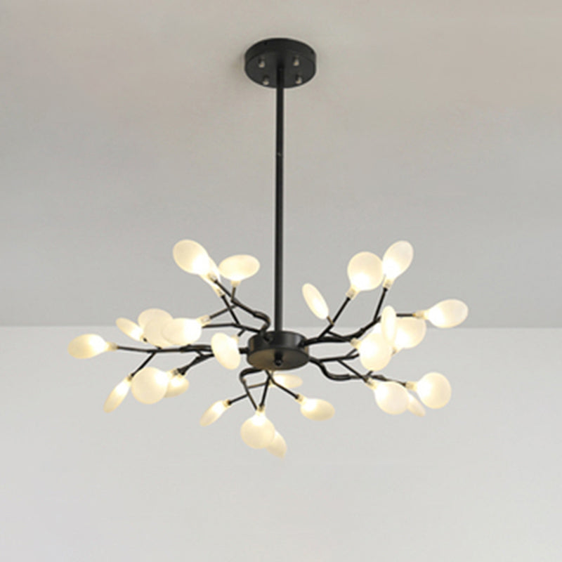 Metallic Branch Chandelier Light Simplicity LED Pendant Light Fixture for Living Room 54 Black B Clearhalo 'Ceiling Lights' 'Chandeliers' 'Glass shade' 'Glass' 'Modern Chandeliers' 'Modern' Lighting' 2205201