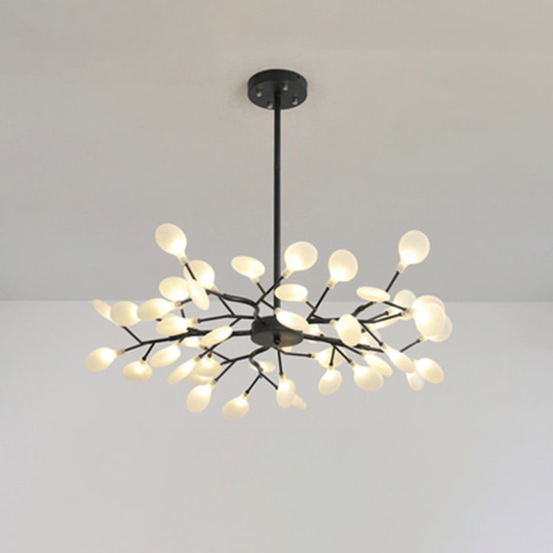 Metallic Branch Chandelier Light Simplicity LED Pendant Light Fixture for Living Room 18 Black A Clearhalo 'Ceiling Lights' 'Chandeliers' 'Glass shade' 'Glass' 'Modern Chandeliers' 'Modern' Lighting' 2205202