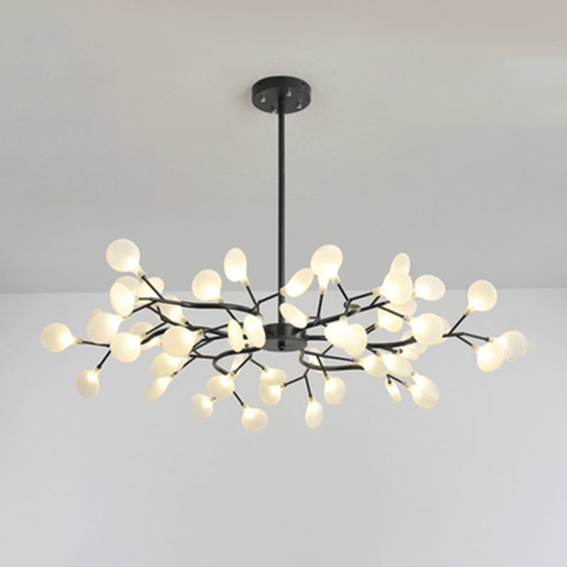 Metallic Branch Chandelier Light Simplicity LED Pendant Light Fixture for Living Room 18 Black B Clearhalo 'Ceiling Lights' 'Chandeliers' 'Glass shade' 'Glass' 'Modern Chandeliers' 'Modern' Lighting' 2205198