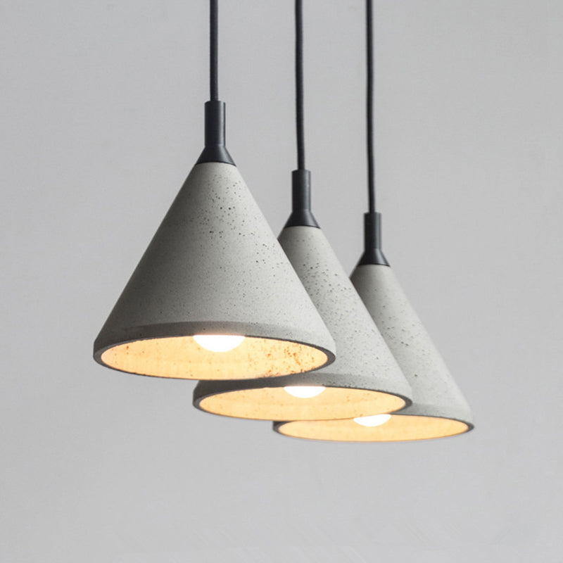 Taavita Style Conical Suspension Light Cement 1-Light Dining Room Pendant Lamp in Gray