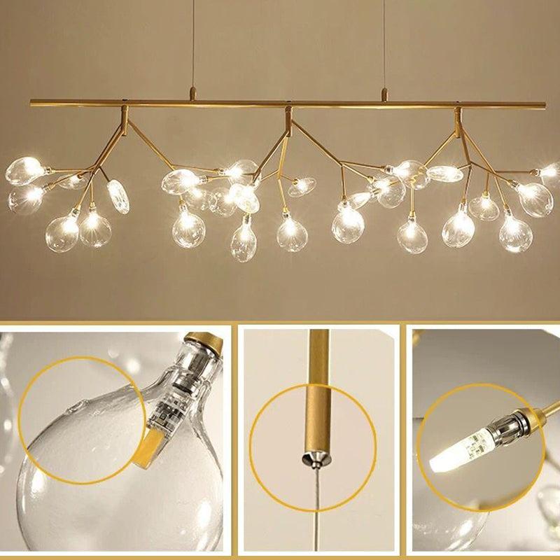 Taavita Style Branched Firefly Island Light Fixture Clear Glass Dining Room LED Ceiling Pendant Light