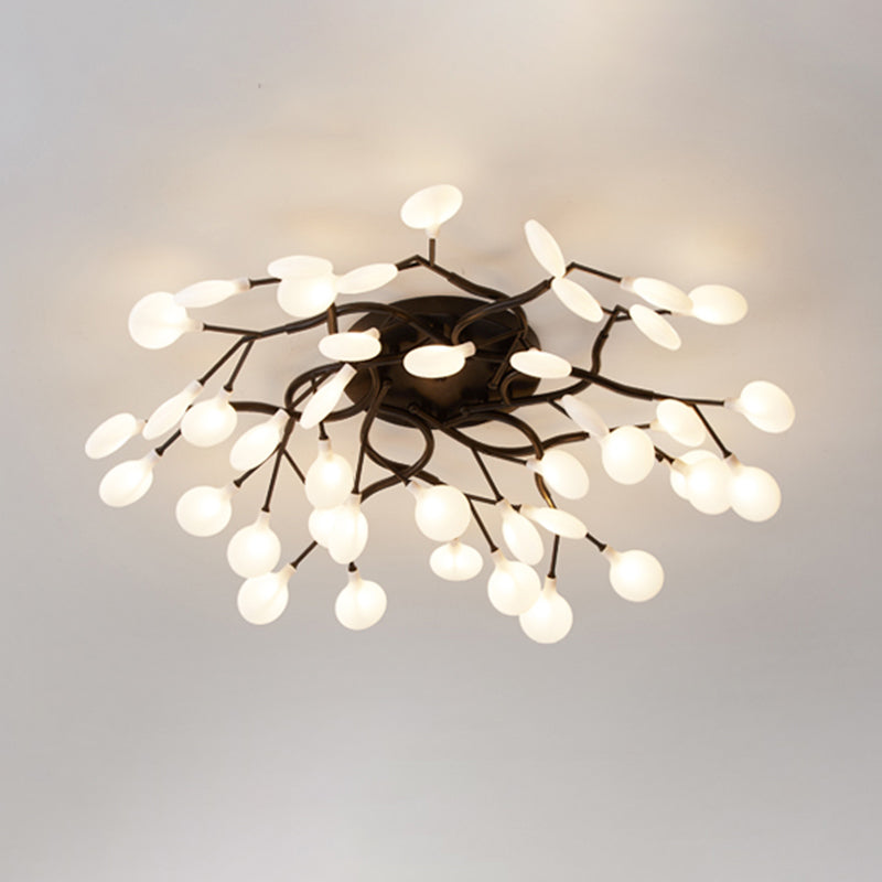 Tree Branch Living Room LED Semi Flush Light Metallic Post-Modern Flush Chandelier Light with Firefly Shade Clearhalo 'Ceiling Lights' 'Close To Ceiling Lights' 'Close to ceiling' 'Semi-flushmount' Lighting' 2206062