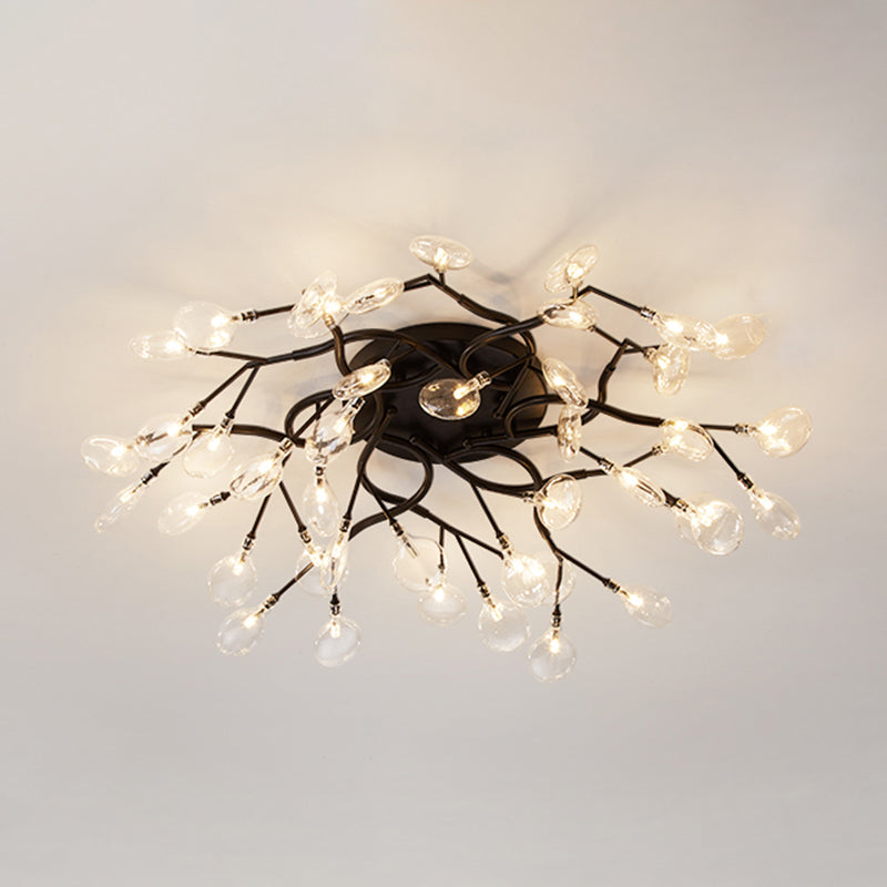 Tree Branch Living Room LED Semi Flush Light Metallic Post-Modern Flush Chandelier Light with Firefly Shade 42 Gold B Clearhalo 'Ceiling Lights' 'Close To Ceiling Lights' 'Close to ceiling' 'Semi-flushmount' Lighting' 2206064