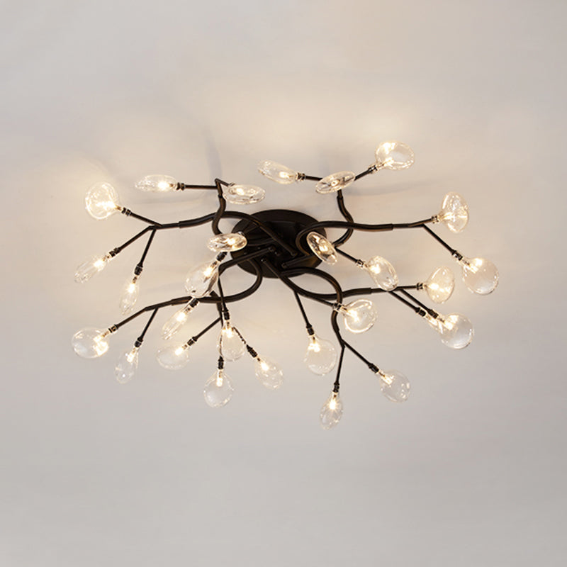 Tree Branch Living Room LED Semi Flush Light Metallic Post-Modern Flush Chandelier Light with Firefly Shade Clearhalo 'Ceiling Lights' 'Close To Ceiling Lights' 'Close to ceiling' 'Semi-flushmount' Lighting' 2206058