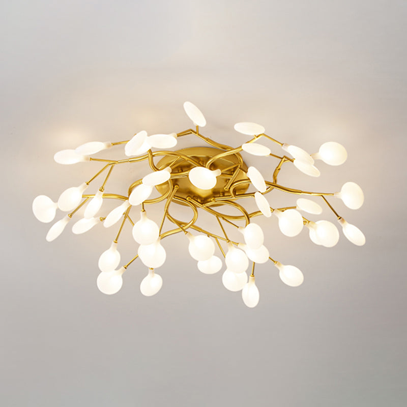 Tree Branch Living Room LED Semi Flush Light Metallic Post-Modern Flush Chandelier Light with Firefly Shade 28 Gold B Clearhalo 'Ceiling Lights' 'Close To Ceiling Lights' 'Close to ceiling' 'Semi-flushmount' Lighting' 2206065